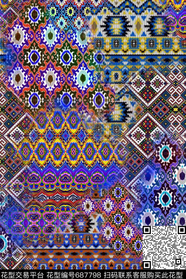 民族风几何拼接数码印花华亿平台下载（图片编号: 687798） - 瓦栏（Walan）