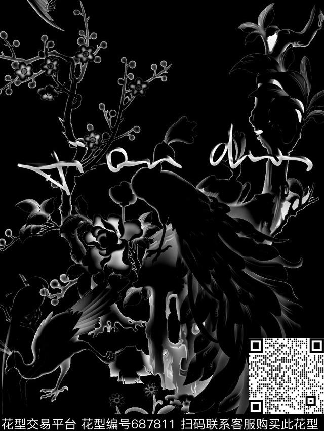 新中国风结合dior迪奥风格适用于夹克T恤衬衫卫衣华亿平台传统印花华亿平台下载（图片编号: 687811） - 瓦栏（Walan）