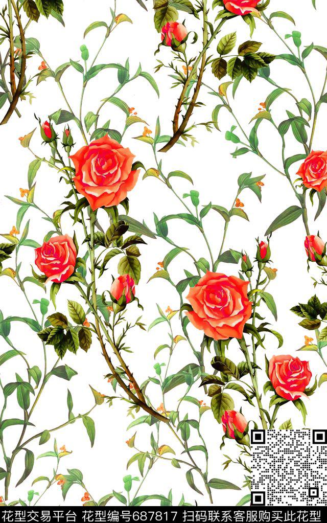 时尚。小清新花卉数码印花华亿平台下载（图片编号: 687817） - 瓦栏（Walan）