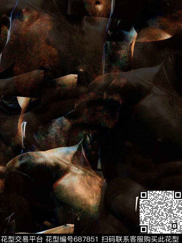 抽象复古男装华亿平台数码印花华亿平台下载（图片编号: 687851） - 瓦栏（Walan）