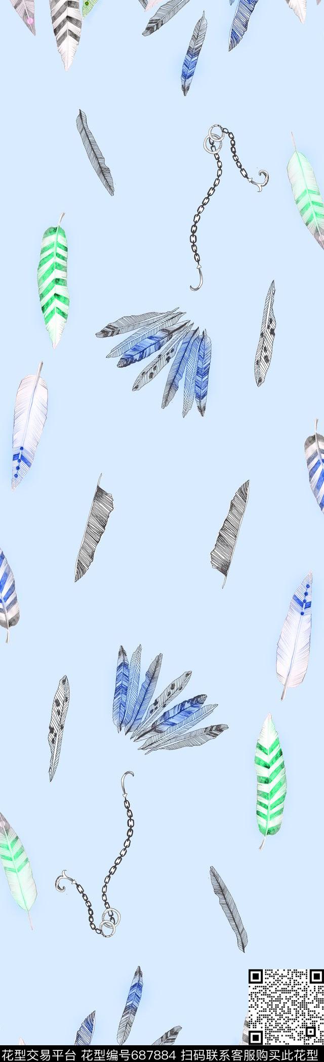 围巾羽毛休闲数码印花华亿平台下载（图片编号: 687884） - 瓦栏（Walan）