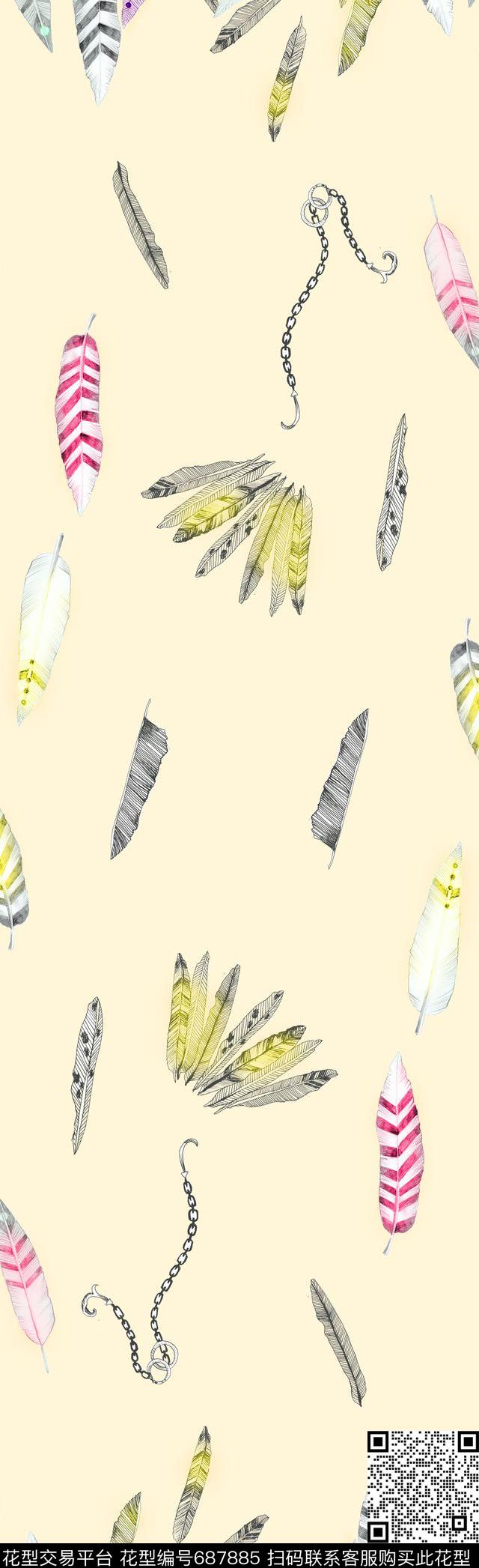 围巾羽毛休闲数码印花华亿平台下载（图片编号: 687885） - 瓦栏（Walan）