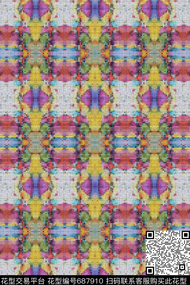 条纹混搭格子混搭色彩斑斓数码印花华亿平台下载（图片编号: 687910） - 瓦栏（Walan）