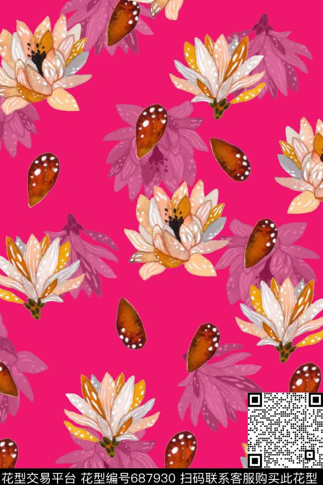 浪漫水彩花卉数码印花华亿平台下载（图片编号: 687930） - 瓦栏（Walan）