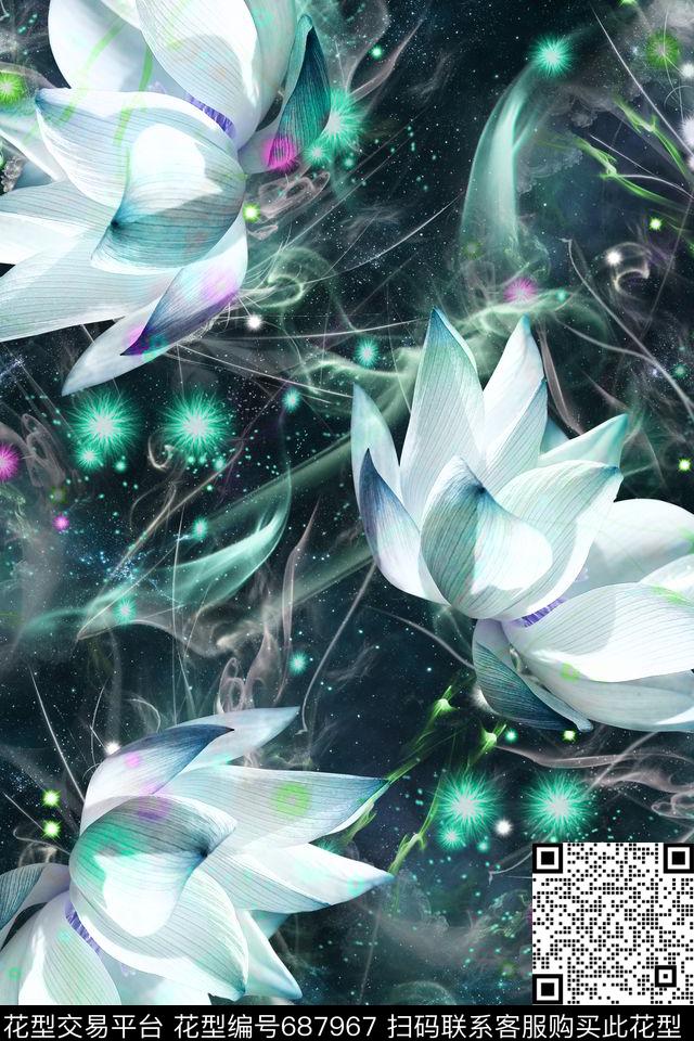 面料花星空抽象花卉肌理数码印花华亿平台下载（图片编号: 687967） - 瓦栏（Walan）