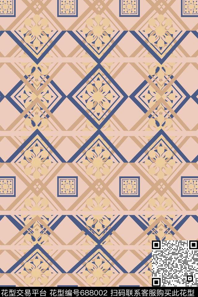 菱形几何纹理传统印花华亿平台下载（图片编号: 688002） - 瓦栏（Walan）
