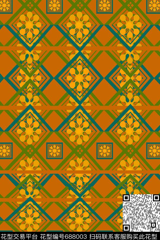 菱形几何纹理传统印花华亿平台下载（图片编号: 688003） - 瓦栏（Walan）