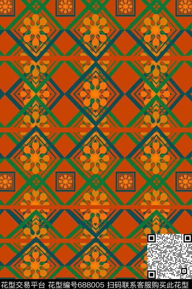 菱形几何纹理传统印花华亿平台下载（图片编号: 688005） - 瓦栏（Walan）
