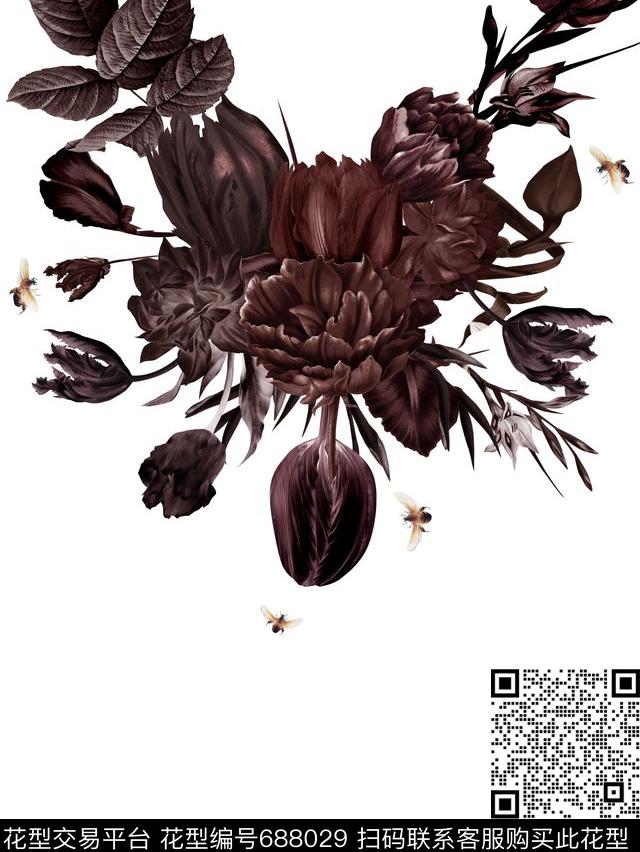 油画花卉时尚男装花适用于卫衣T恤夹克华亿平台数码印花华亿平台下载（图片编号: 688029） - 瓦栏（Walan）