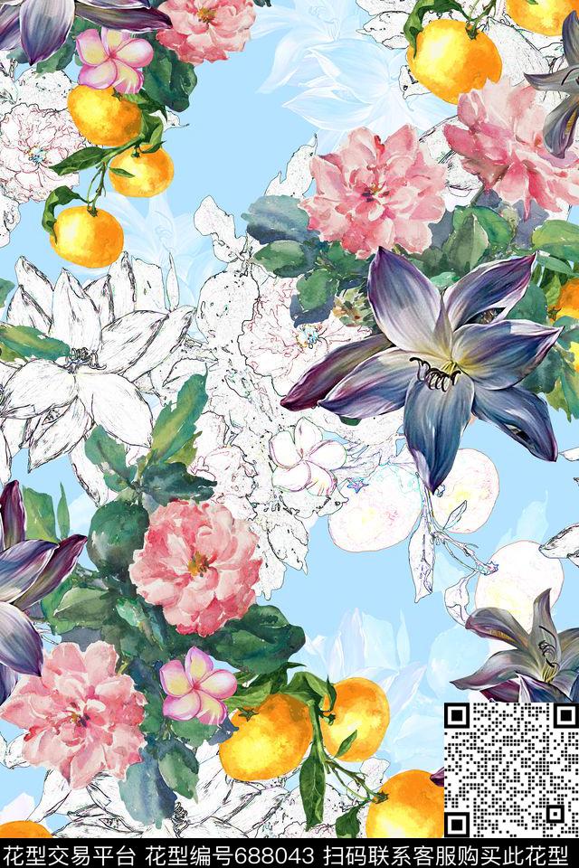 女装花卉油画数码印花华亿平台下载（图片编号: 688043） - 瓦栏（Walan）