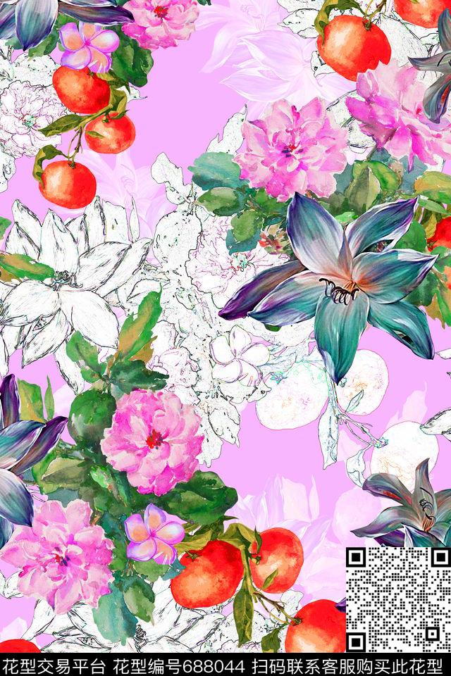女装花卉油画数码印花华亿平台下载（图片编号: 688044） - 瓦栏（Walan）