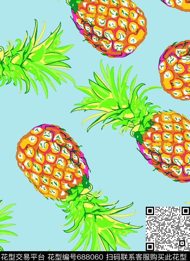 时尚童装热带菠萝时尚泳装传统印花华亿平台下载（图片编号: 688060） - 瓦栏（Walan）