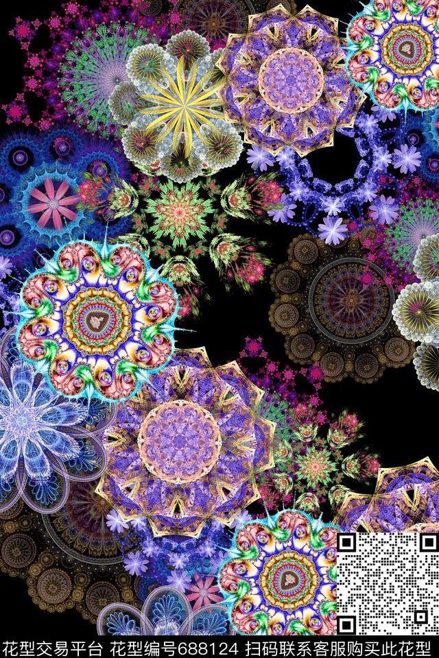 民族风圆抽象圆数码印花华亿平台下载（图片编号: 688124） - 瓦栏（Walan）
