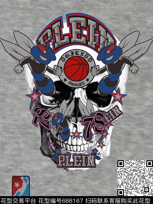 大牌几何骷髅头传统印花华亿平台下载（图片编号: 688167） - 瓦栏（Walan）