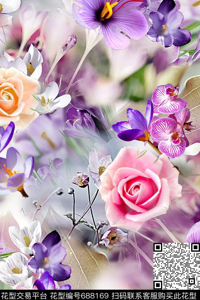 3D花朵花朵花卉数码印花华亿平台下载（图片编号: 688169） - 瓦栏（Walan）