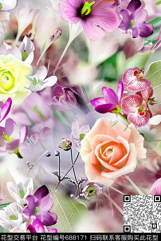 3D花朵花朵花卉数码印花华亿平台下载（图片编号: 688171） - 瓦栏（Walan）