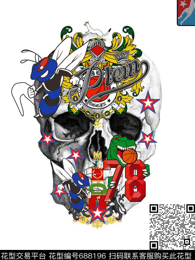 几何骷髅头欧美数码印花华亿平台下载（图片编号: 688196） - 瓦栏（Walan）