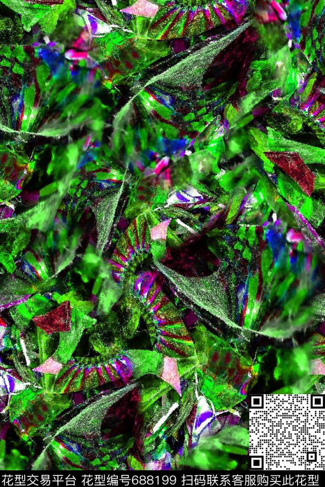 抽象女装肌理数码印花华亿平台下载（图片编号: 688199） - 瓦栏（Walan）