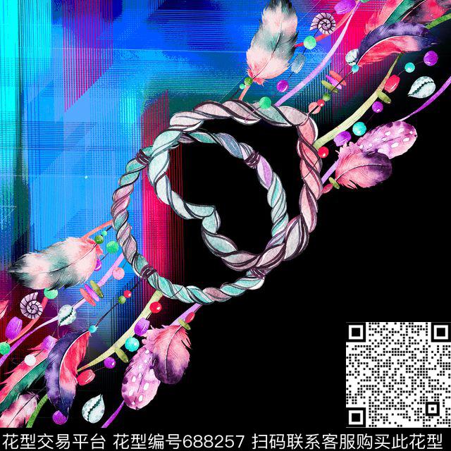 格子羽毛丝巾数码印花华亿平台下载（图片编号: 688257） - 瓦栏（Walan）