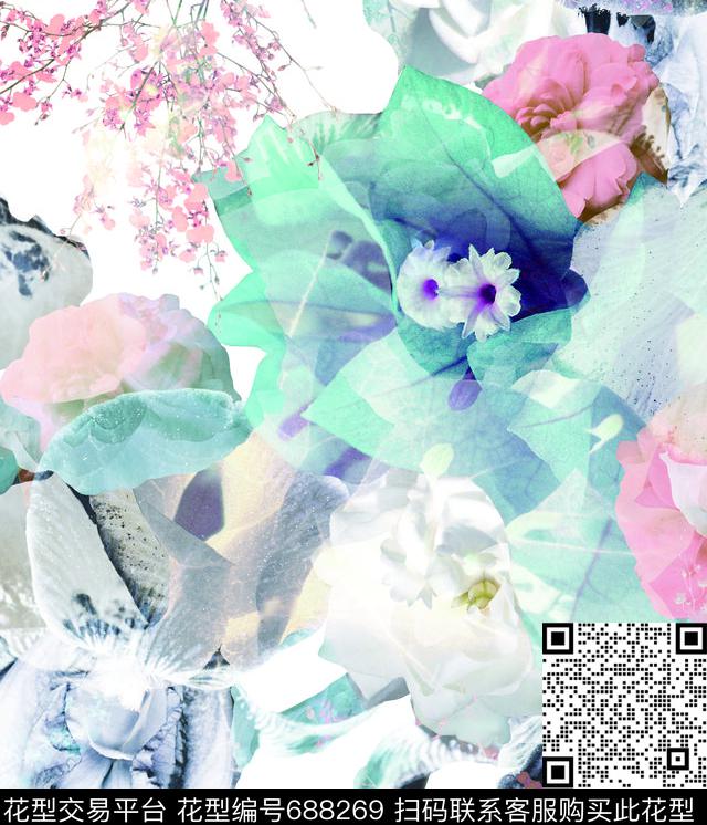 大花花朵花卉数码印花华亿平台下载（图片编号: 688269） - 瓦栏（Walan）