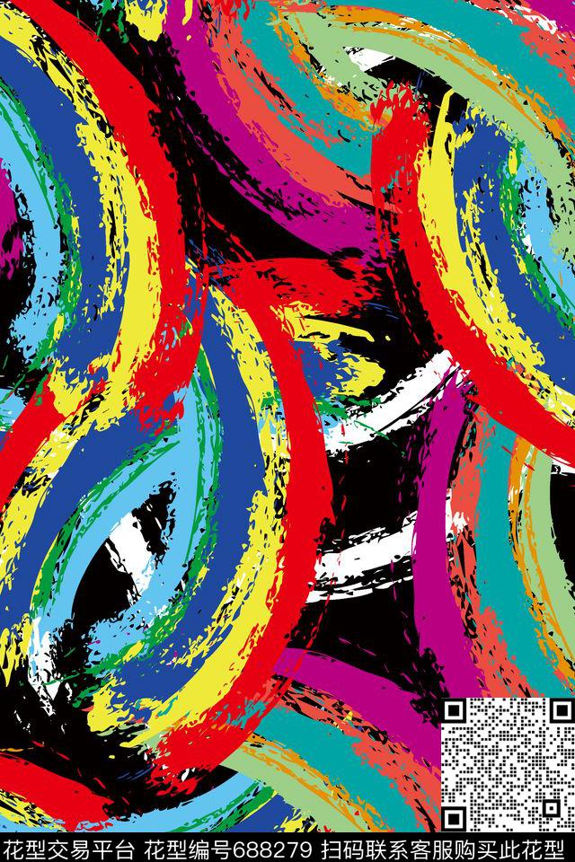 水彩涂鸦色彩传统印花华亿平台下载（图片编号: 688279） - 瓦栏（Walan）