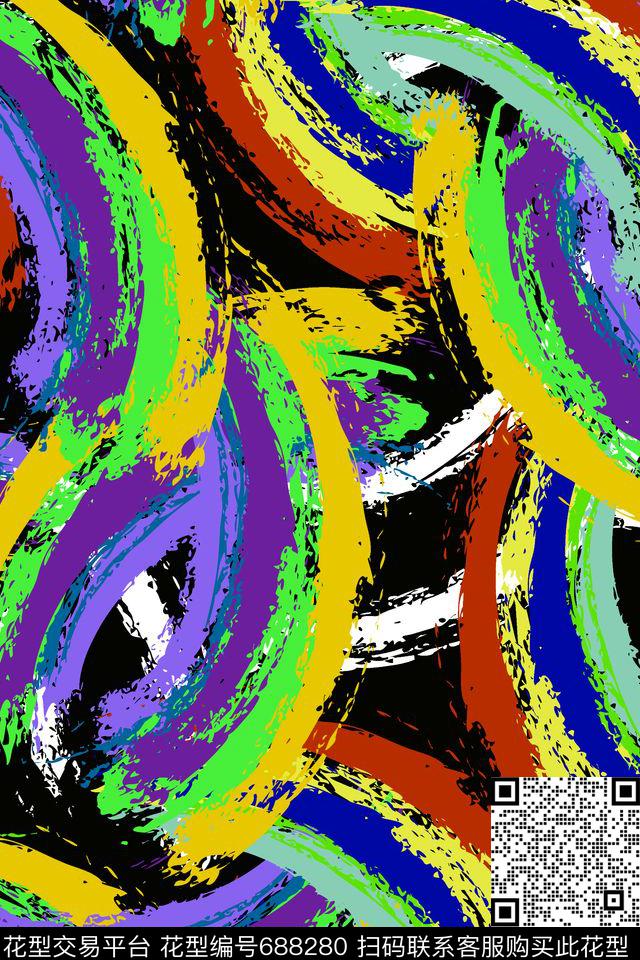 水彩涂鸦色彩传统印花华亿平台下载（图片编号: 688280） - 瓦栏（Walan）