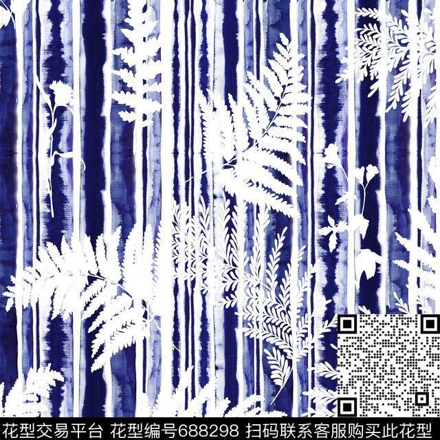 植物条纹水彩数码印花华亿平台下载（图片编号: 688298） - 瓦栏（Walan）