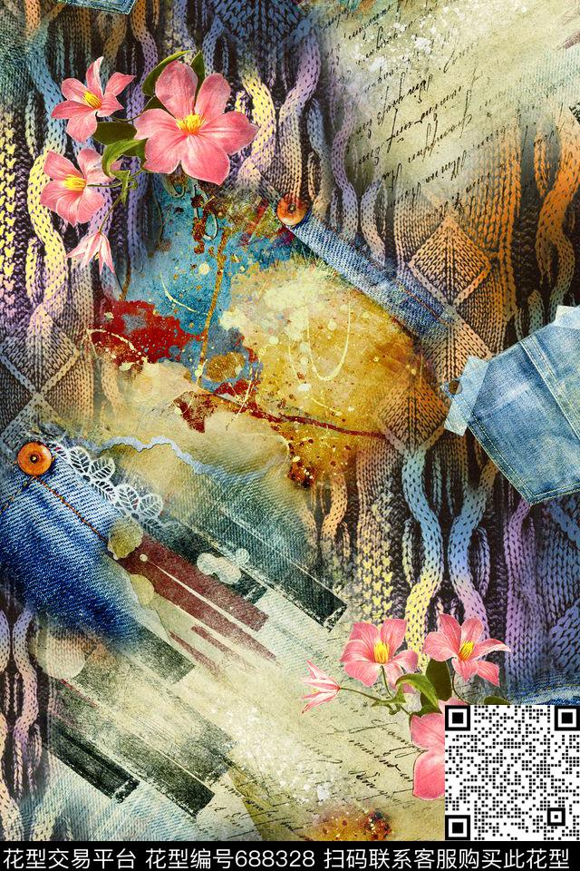 抽象几何拼接数码印花华亿平台下载（图片编号: 688328） - 瓦栏（Walan）