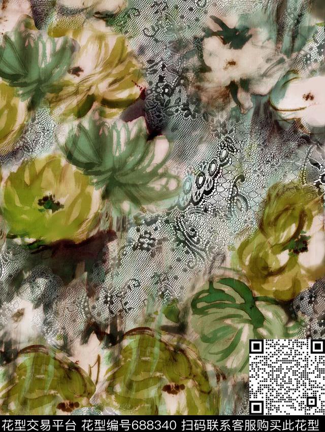 花朵花卉蕾丝数码印花华亿平台下载（图片编号: 688340） - 瓦栏（Walan）