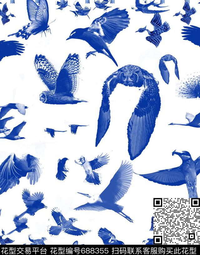 青花瓷蓝色创意数码印花华亿平台下载（图片编号: 688355） - 瓦栏（Walan）