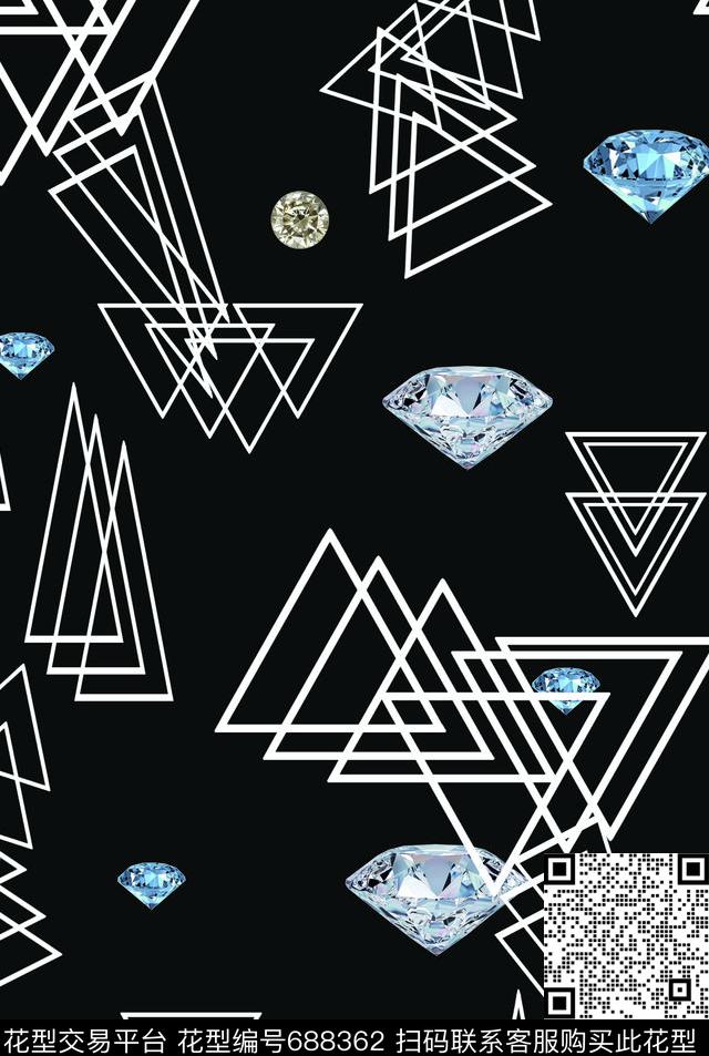 几何钻石宝石数码印花华亿平台下载（图片编号: 688362） - 瓦栏（Walan）