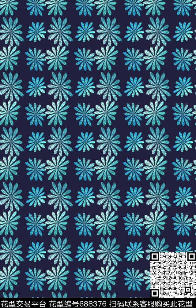 青蓝雅韵系列组合花卉格子混搭数码印花华亿平台下载（图片编号: 688376） - 瓦栏（Walan）
