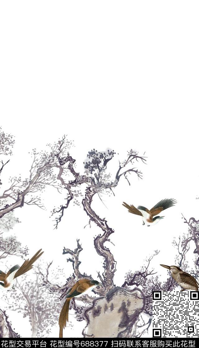 高端工笔画时尚男装花适用于卫衣T恤夹克衬衫华亿平台数码印花华亿平台下载（图片编号: 688377） - 瓦栏（Walan）