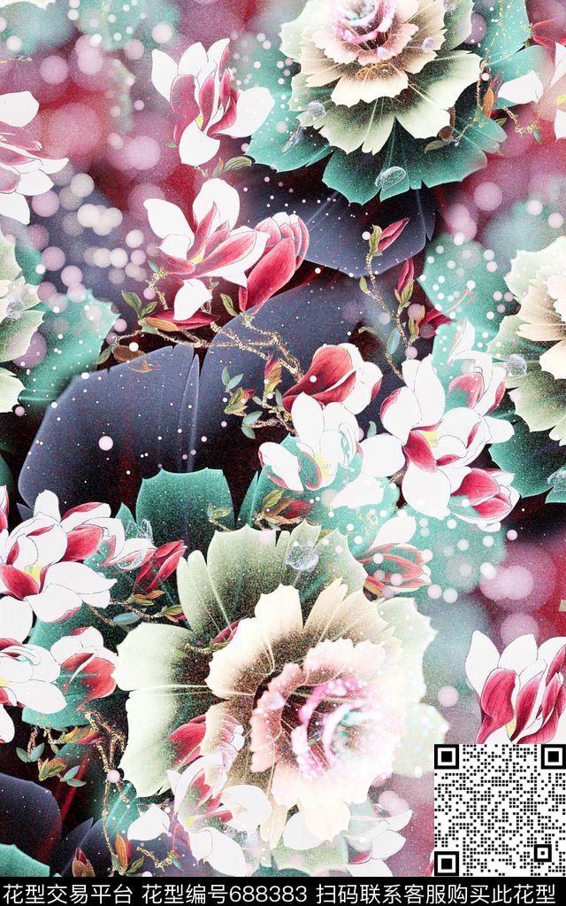 MAX-中老年真丝女装视觉抽象手绘木兰数码印花华亿平台下载（图片编号: 688383） - 瓦栏（Walan）