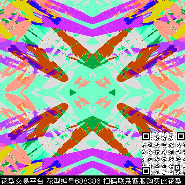 抽象彩色色块传统印花华亿平台下载（图片编号: 688386） - 瓦栏（Walan）