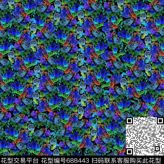可爱密集小蘑菇数码印花华亿平台下载（图片编号: 688443） - 瓦栏（Walan）
