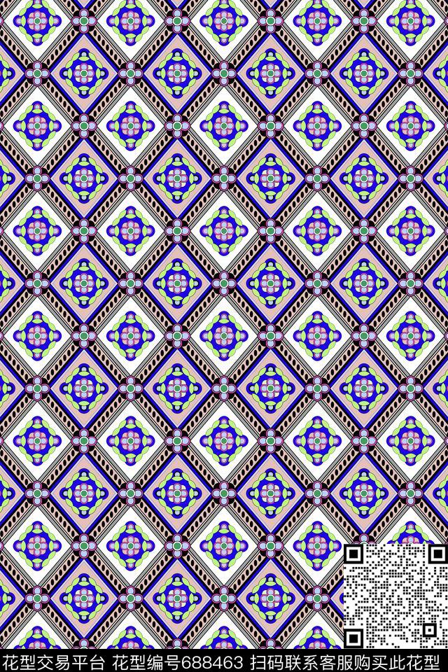 民族风方块花纹男装传统印花华亿平台下载（图片编号: 688463） - 瓦栏（Walan）