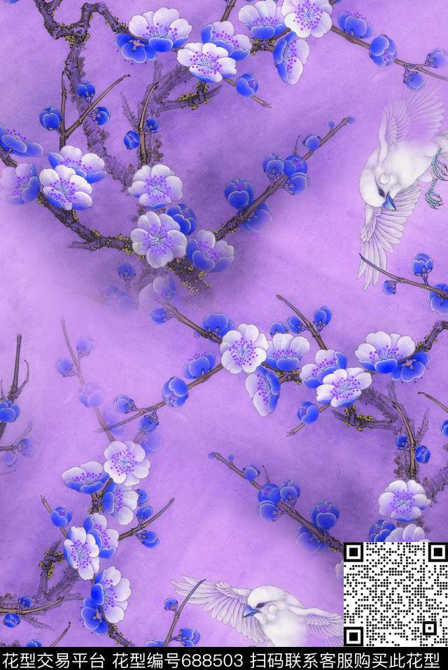 花鸟花朵花卉面料花数码印花华亿平台下载（图片编号: 688503） - 瓦栏（Walan）