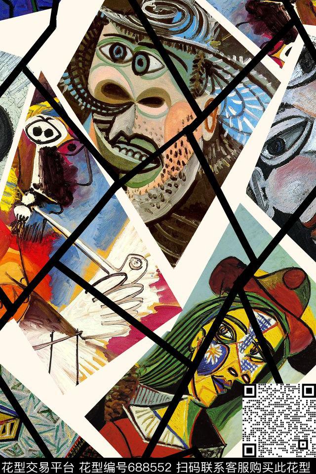 抽象油画人物数码印花华亿平台下载（图片编号: 688552） - 瓦栏（Walan）