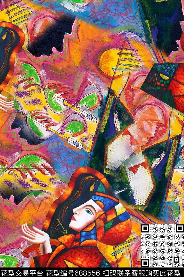 底纹抽象油画数码印花华亿平台下载（图片编号: 688556） - 瓦栏（Walan）