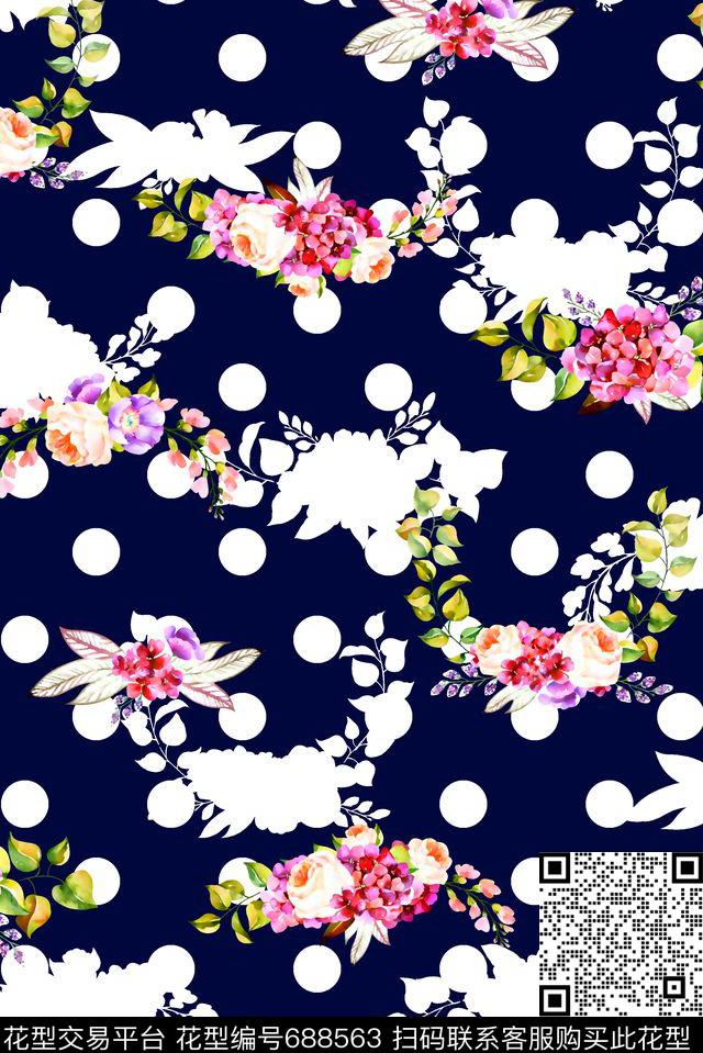 抽象手绘满版花卉最新高清数码水彩花卉波点花卉数码印花华亿平台下载（图片编号: 688563） - 瓦栏（Walan）