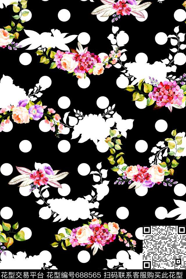 抽象手绘满版花卉最新高清数码水彩花卉波点花卉数码印花华亿平台下载（图片编号: 688565） - 瓦栏（Walan）