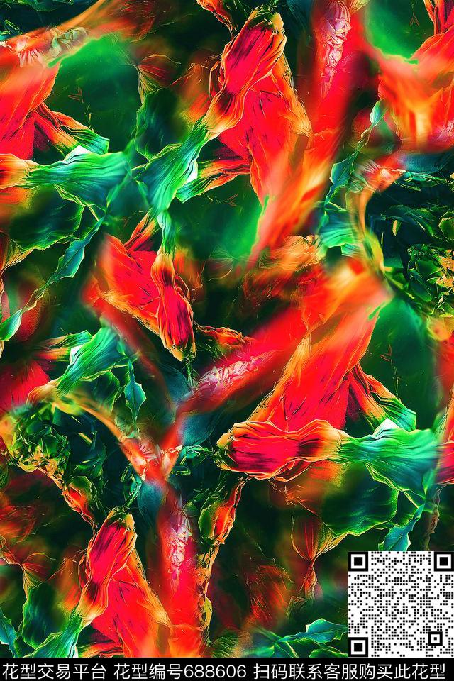 抽象肌理女装数码印花华亿平台下载（图片编号: 688606） - 瓦栏（Walan）