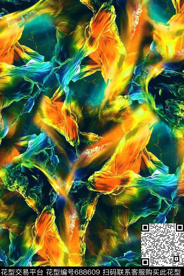 抽象肌理女装数码印花华亿平台下载（图片编号: 688609） - 瓦栏（Walan）