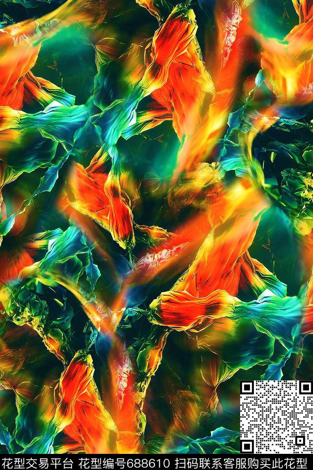 抽象肌理女装数码印花华亿平台下载（图片编号: 688610） - 瓦栏（Walan）