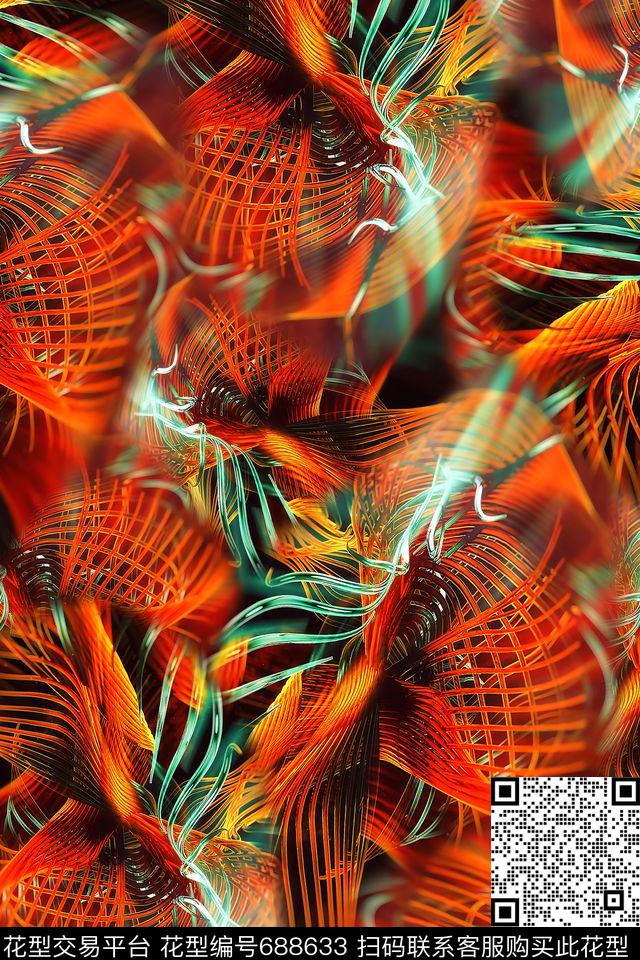 抽象肌理女装数码印花华亿平台下载（图片编号: 688633） - 瓦栏（Walan）