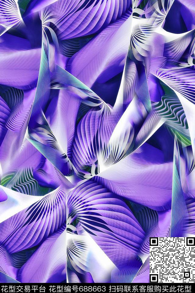 抽象女装肌理数码印花华亿平台下载（图片编号: 688663） - 瓦栏（Walan）