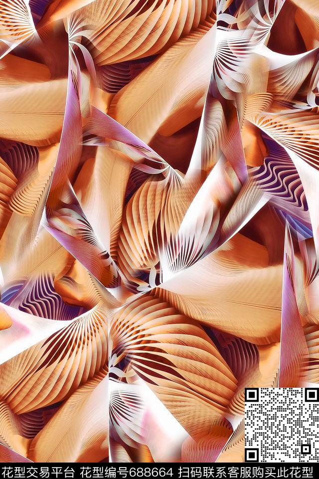 抽象女装肌理数码印花华亿平台下载（图片编号: 688664） - 瓦栏（Walan）
