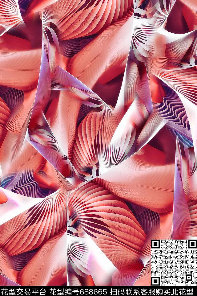 抽象女装肌理数码印花华亿平台下载（图片编号: 688665） - 瓦栏（Walan）