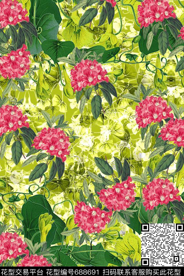花瓣大花花朵数码印花华亿平台下载（图片编号: 688691） - 瓦栏（Walan）